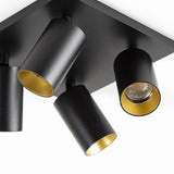 Mila 4 Zwart Opbouwspot / Goud – Verstelbare 4-Lichts Plafond- en Wandspot met GU10 LED