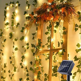 SolarLeaf Sfeerverlichting – Zonnelamp Slinger met Kunstbloemen & Bladeren