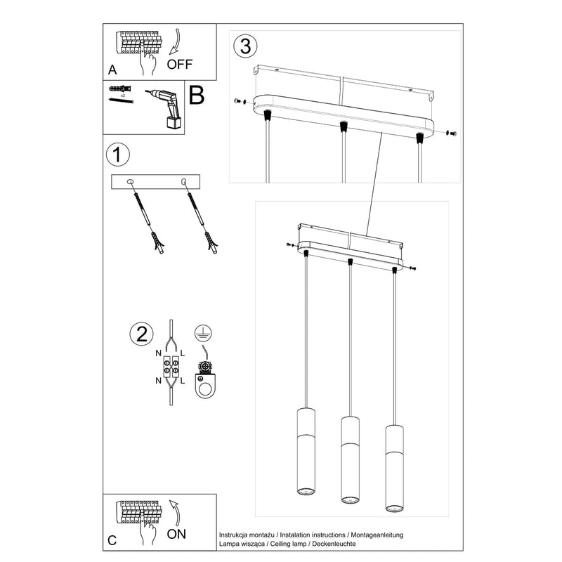 Hanglamp BORGIO 3L zwart