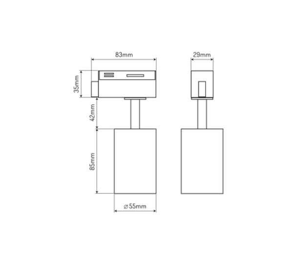 1-Fase LED Railspot PIPE - GU10 Max. 10W - Zwart