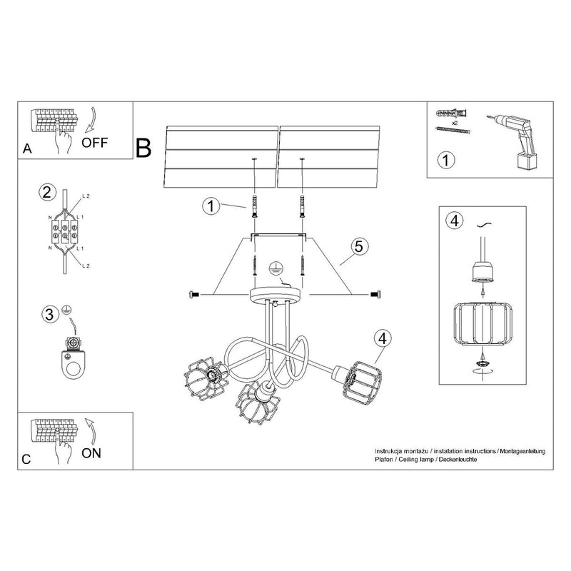 Industriële zwarte Kroonluchter BELUCI 3S