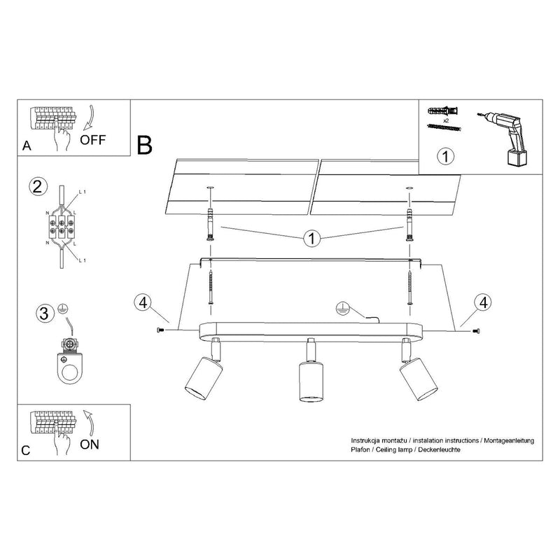 Plafondlamp FORNES 3 zwart