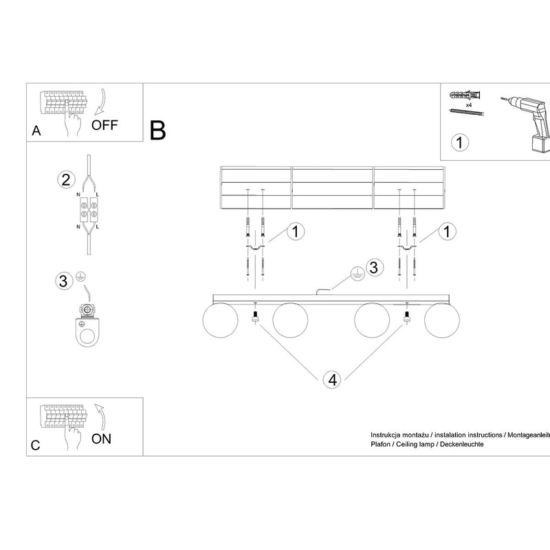 Plafondlamp YOLI 4 zwart