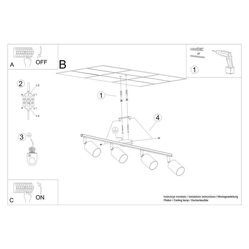Plafondlamp LEMMI 4L zwart