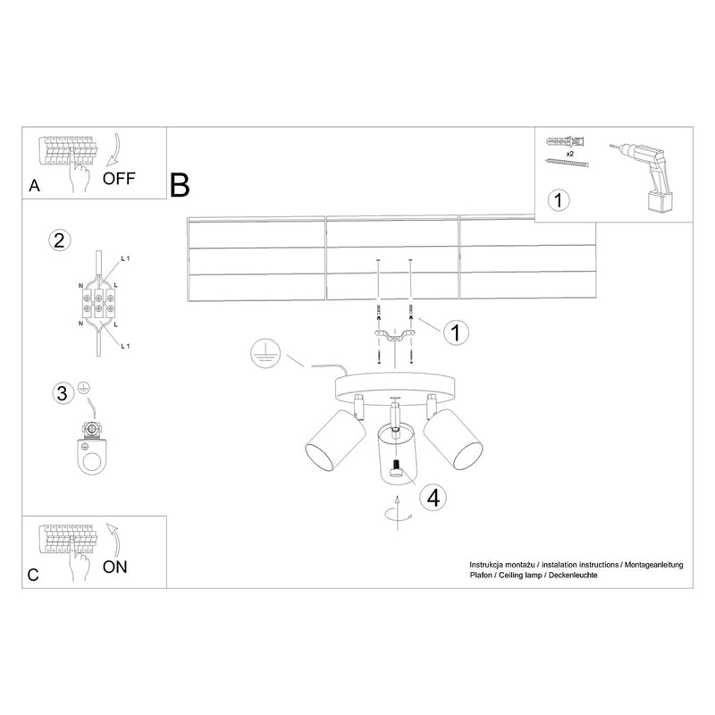 Plafondlamp VERDO 3P zwart