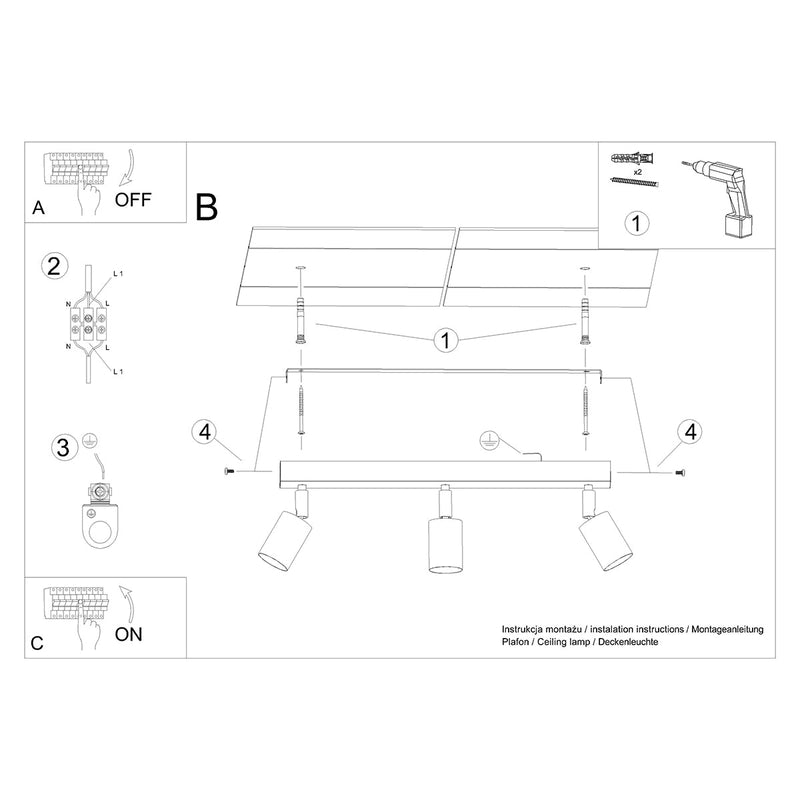 Plafondlamp VERDO 3L zwart