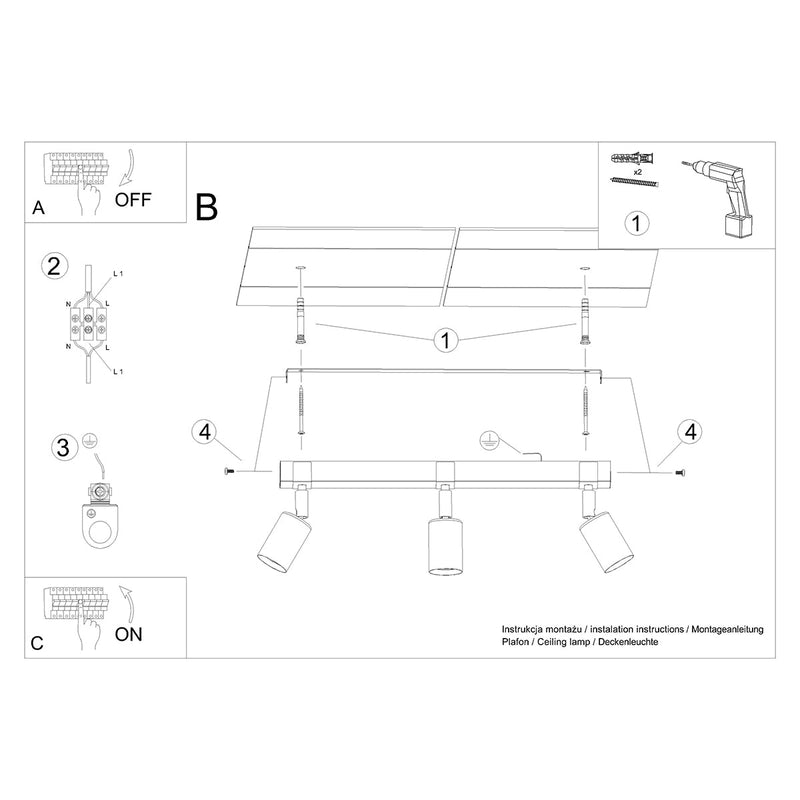 Plafondlamp ZUCA 3 zwart