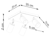 Plafondlamp WINX 4 zwart/goud