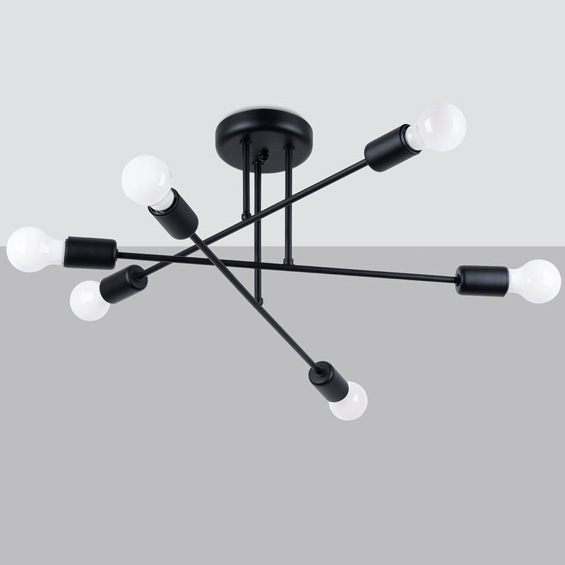 Minimalistische zwarte Kroonluchter NORAH 6R