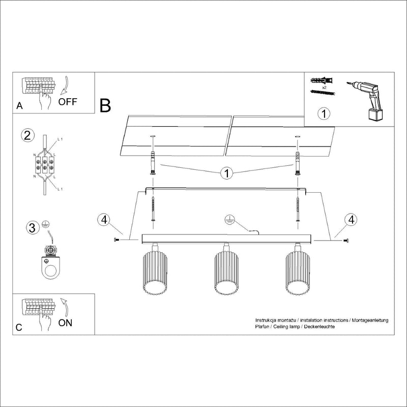 Plafondlamp KARBON 3L wit