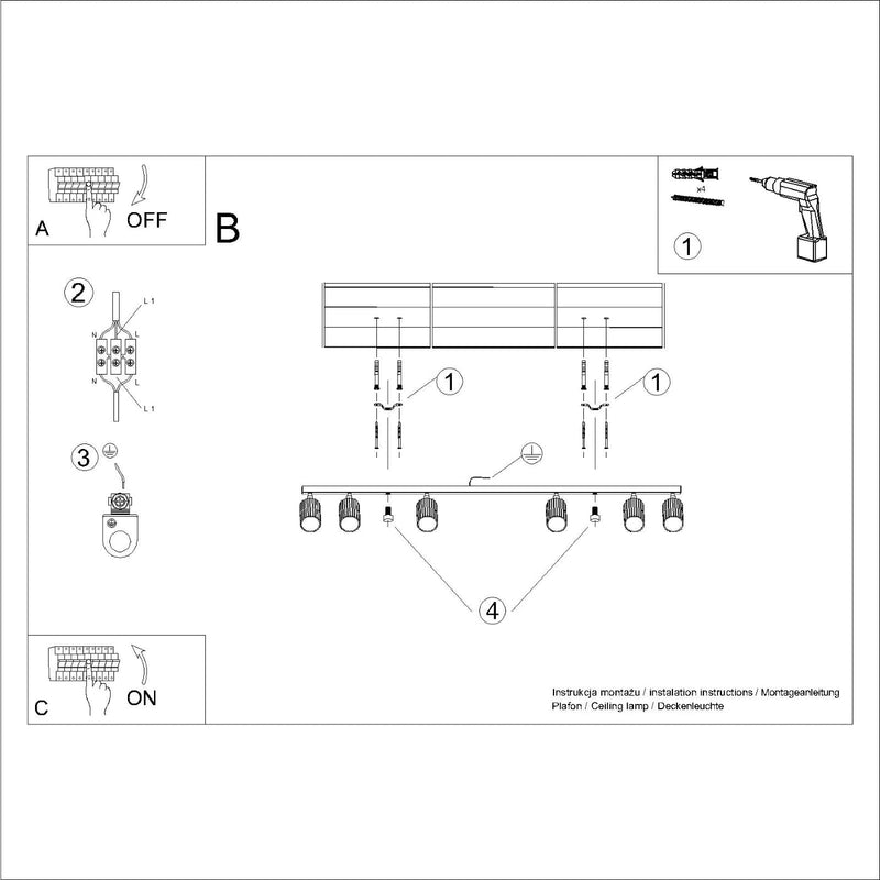 Plafondlamp KARBON 6L wit