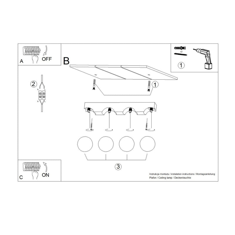 Plafondlamp BULBO 4 natuurlijk hout