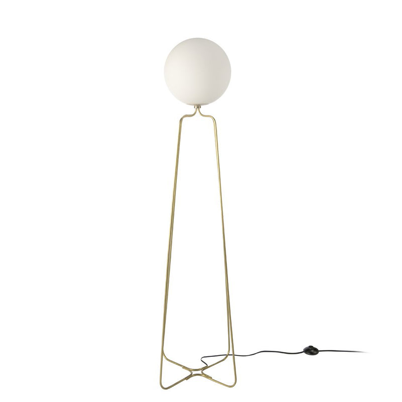 ANGEL CERDA - Vloerlamp Met Voet Van Goudkleurig Staal En Wit Getinte Glazen Bol.