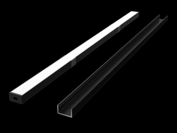 Aluminium profiel 10mm - L2000*B16*H9,5mm - Zwart + Matte omslag