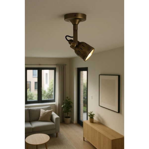 Indigo Antiek Messing Opbouwspot – Draaibare GU10 Wand- en Plafondlamp