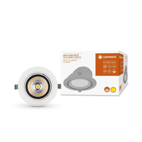 LED Downlight Kantelbaar - Bananenspot Vario 180MM - Wit - 35W 3350 Lm - 3000K 830 Warm Wit | 24 Stralingshoek - Zaagmaat 170MM