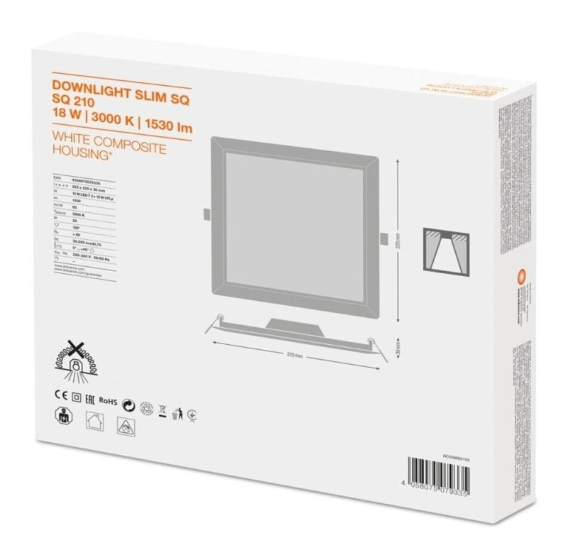 LED Downlight Slim Vierkant SQ210 18W 1530lm 120D - 865 Daglicht