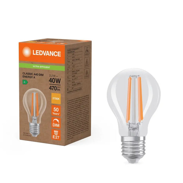 LED Lamp - Classic A40 Filament - E27 - 2.2W - Dimbaar - Energieklasse A - 827 - Helder