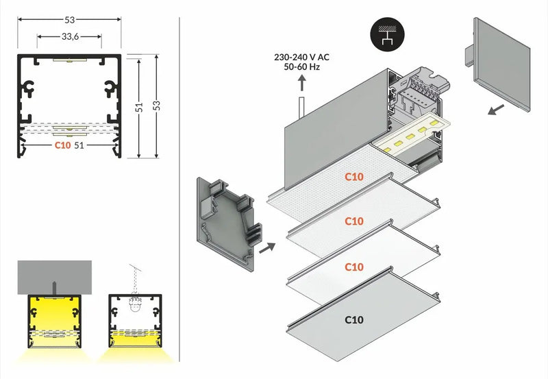 LED Profiel - 2000mm - Zwart - 53mm - Zwart