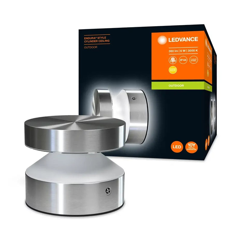 LED Wandlamp/Plafondlamp - Endura Stijl Cilinder - Roestvrij Staal - 6W 360lm - 3000K Warm Wit