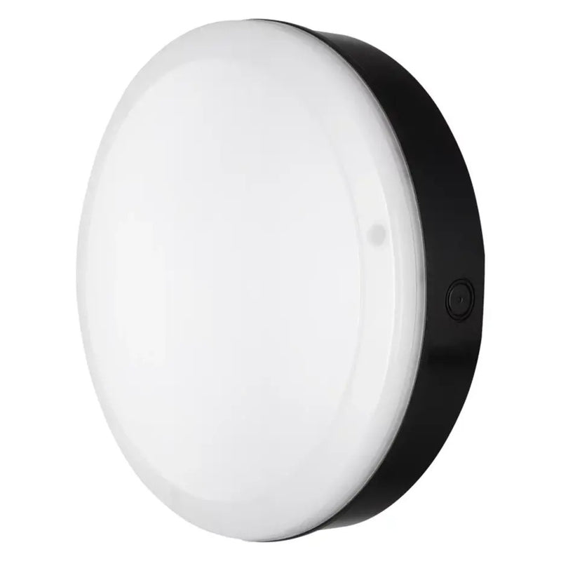 LED Wandlamp Bulkhead Surface Sensor - IP65 Ø250MM - Zwart - 10W 800Lm - 3000k 830 Warm wit | IK10 Daglichtsensor