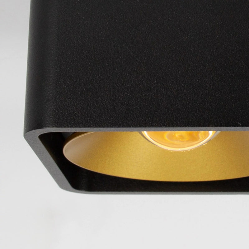 Lars Opbouwspot Zwart/Goud – Aluminium Vierkante Plafondspot met Dim-to-Warm LED 10W