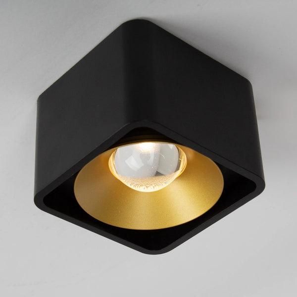 Lars Opbouwspot Zwart/Goud – Aluminium Vierkante Plafondspot met Dim-to-Warm LED 10W