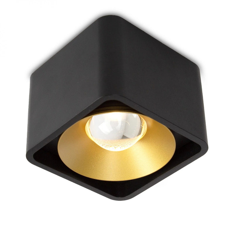 Lars Opbouwspot Zwart/Goud – Aluminium Vierkante Plafondspot met Dim-to-Warm LED 10W