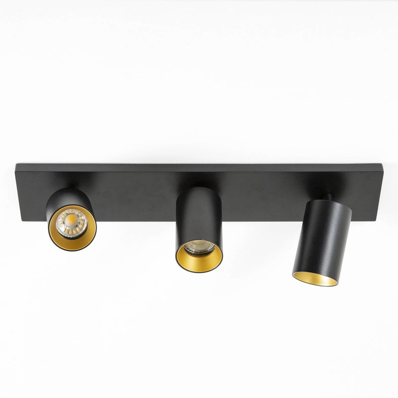 Mila 3 Zwart Opbouwspot / Goud – Verstelbare 3-Lichts Plafond- en Wandspot met GU10 LED