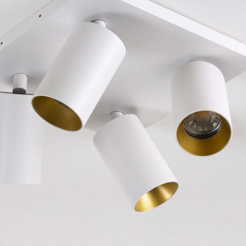 Mila 4 Wit Opbouwspot / Goud – Verstelbare 4-Lichts Plafond- en Wandspot met GU10 LED