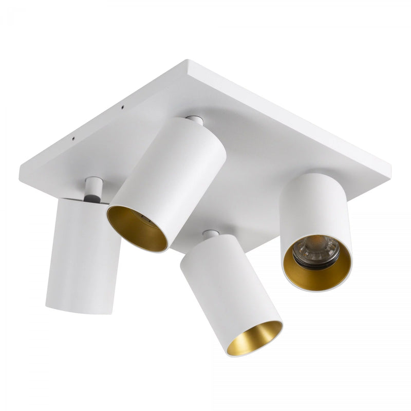 Mila 4 Wit Opbouwspot / Goud – Verstelbare 4-Lichts Plafond- en Wandspot met GU10 LED