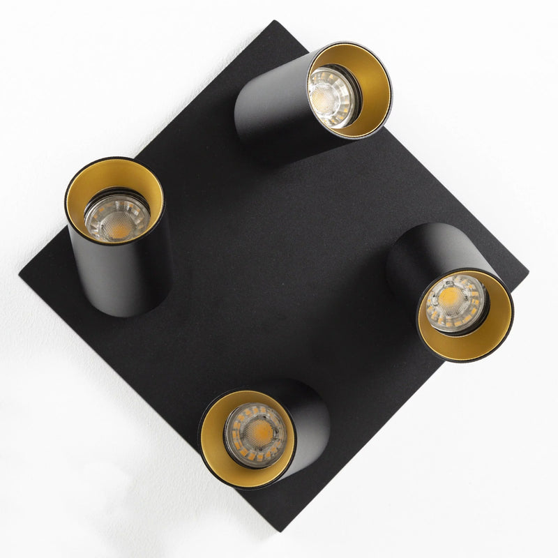Mila 4 Zwart Opbouwspot / Goud – Verstelbare 4-Lichts Plafond- en Wandspot met GU10 LED