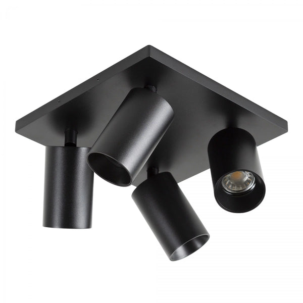 Mila 4 Zwart Opbouwspot / Zwart – Verstelbare 4-Lichts Plafond- en Wandspot met GU10 LED