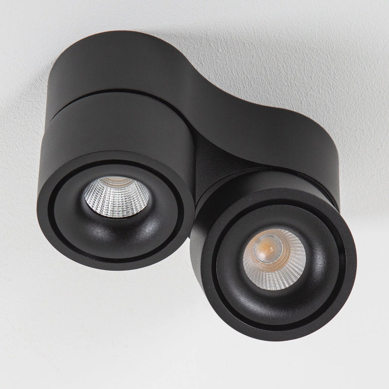 Ole 2 Zwart Opbouwspot – Ronde Dimbare LED Plafond- en Wandspot 2x 9,4W Warm Wit