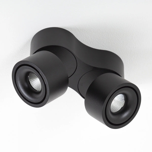 Ole 2 Zwart Opbouwspot – Ronde Dimbare LED Plafond- en Wandspot 2x 9,4W Warm Wit