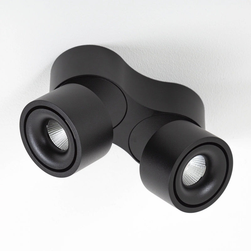 Ole 2 Zwart Opbouwspot – Ronde Dimbare LED Plafond- en Wandspot 2x 9,4W Warm Wit