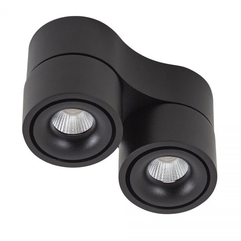 Ole 2 Zwart Opbouwspot – Ronde Dimbare LED Plafond- en Wandspot 2x 9,4W Warm Wit