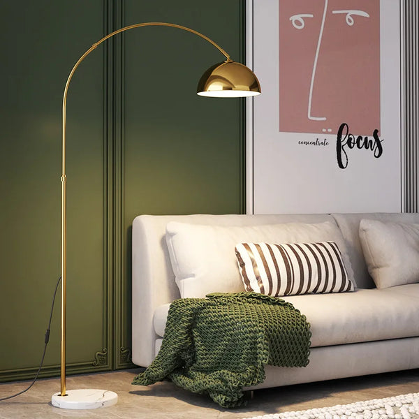 Nordic Arc Luxe Vloerlamp – Minimalistische LED Staande Lamp met Marmeren Basis