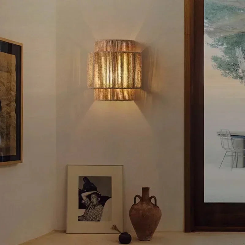 MORI GLOW Handgemaakte Hennep Touw Wandlamp