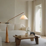 LumiArc – Luxe Houten Boogvloerlamp met Stoffen Kap