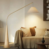 LumiArc – Luxe Houten Boogvloerlamp met Stoffen Kap