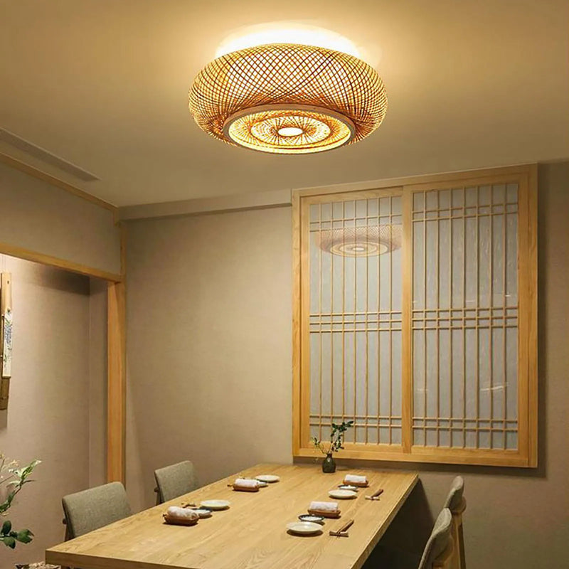 LumaBambu: Moderne Bamboe Plafondlamp Flush-Mount