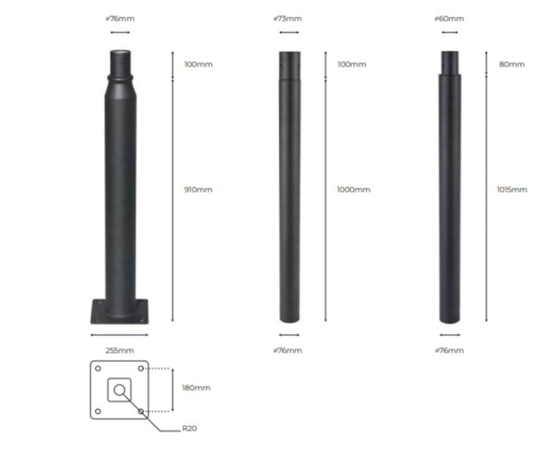 Straatlantarenpaal - zwart - 3meter - kop 60mm