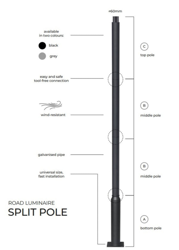 Straatlantarenpaal - zwart - 3meter - kop 60mm