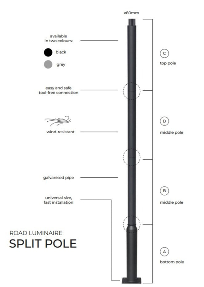 Straatlantarenpaal - zwart - 3meter - kop 60mm