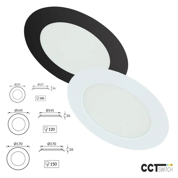 Wafel LED Downlight CCT Wit/Zwart 9W-18W 2800K-6200K IP54
