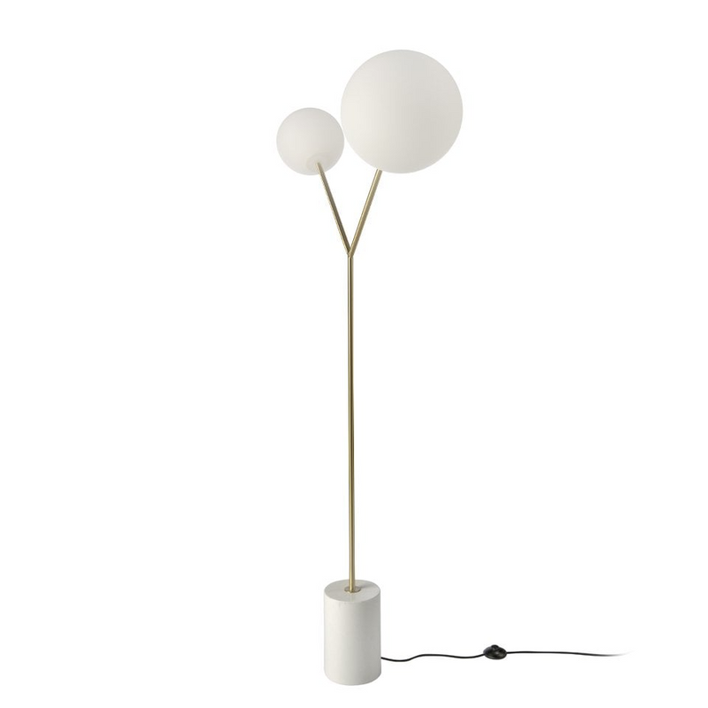 Angel Cerda - Staande Lamp In Calacatta Marmer, Verguld Staal En Wit Glas