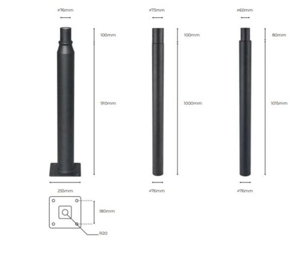 Straatlantarenpaal - zwart - 4meter - kop Ø60mm