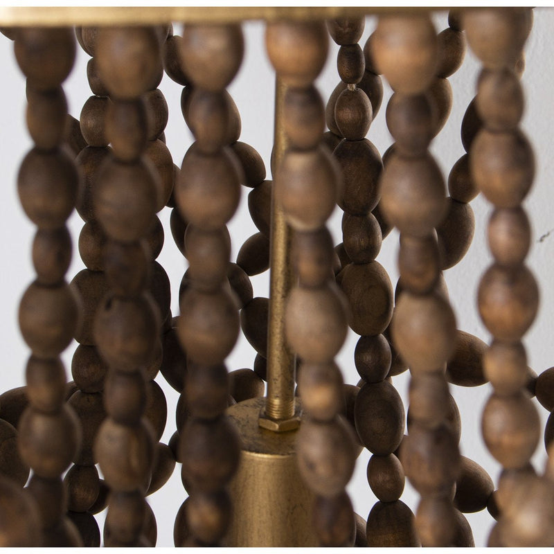 Alexandra Style - Metalen Plafondlamp Met Houten Kralen, 1Xe27, Max.60W °60X74/179Cm