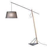 Angel Cerda - Staande Lamp In Zwart Staal En Eikenhout Met Stoffen Lampenkap